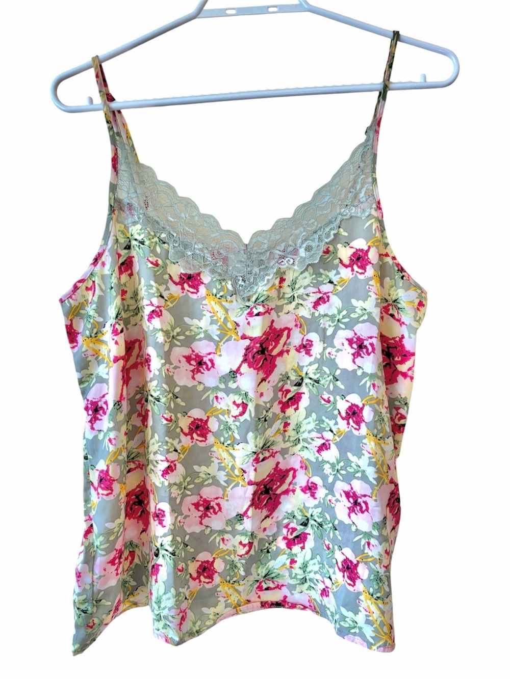 Jacqueline de Yong Floral Lace Trim Satin Cami Tank Top Y2K Fairycore Boho